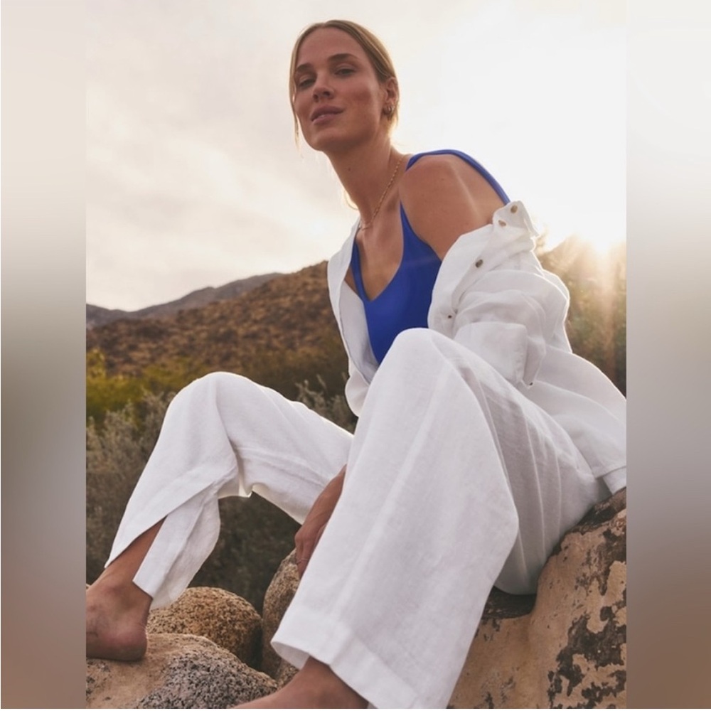 Athleta Retreat Linen Wide Leg Calla Lily White Pant Size 8